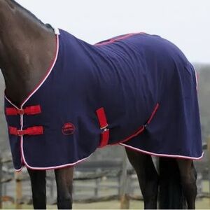 Weatherbeeta cotton horse sheet 72”Navy Horse Blanket with Red Accents